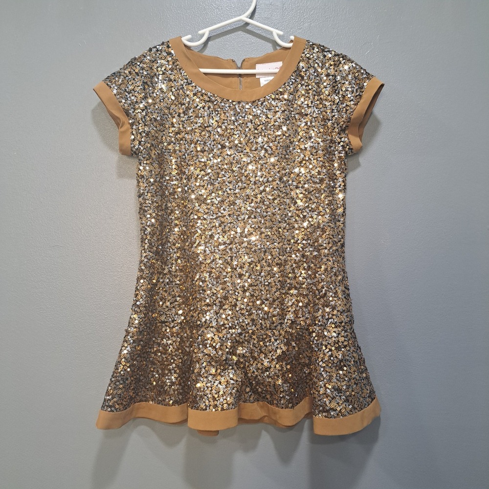 American Girl Girls‎ Gold Sequin Peplum Tunic Top Size M Party Sparkle Holiday
